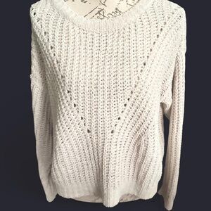 Boho Chic Fluffy Crochet Hand Knit Cozy Ivory Cream White Knit Sweater M